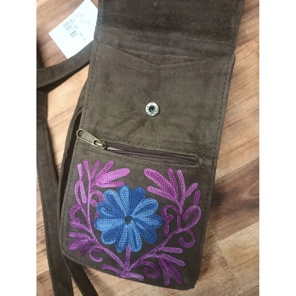 Lambskin Flower Embroidery Kashmir side bag backpack case purse Belt Strap India
